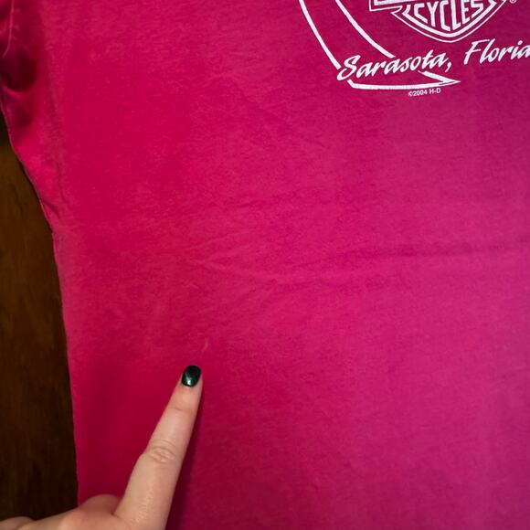 Y2K Harley Davidson Pink V Neck Babydoll T Womens Small Script Logo Biker - Picture 4 of 7